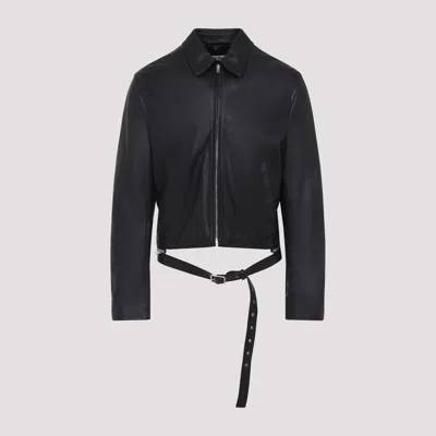 Acne Studios Belted Leather Jacket In Black