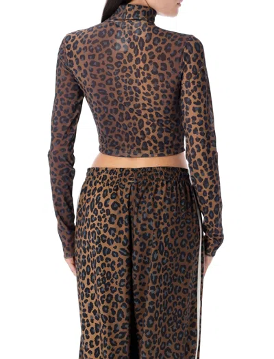 Adidas Originals Cropped Leopard Print Mock Neck T-shirt In Brown