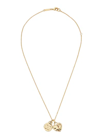 Dolce & Gabbana Women Gold Colored Necklace With Logo Pendant And Heart Pendant In Brass Woman In Gold