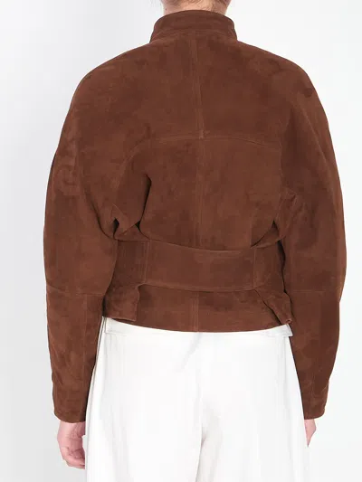 Alaïa Womens Noisette Round Curved-sleeve Suede Jacket In Brown