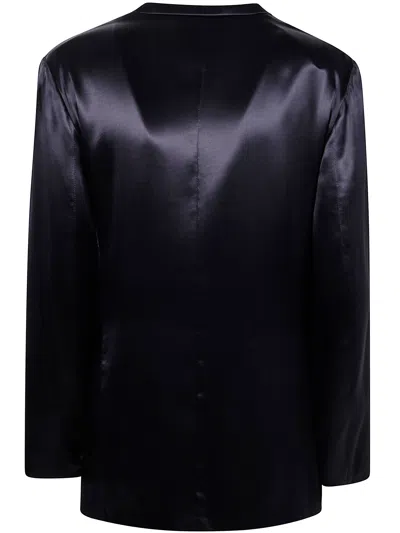 Alberta Ferretti Satin Finish Notched Lapels Long Sleeves In Black
