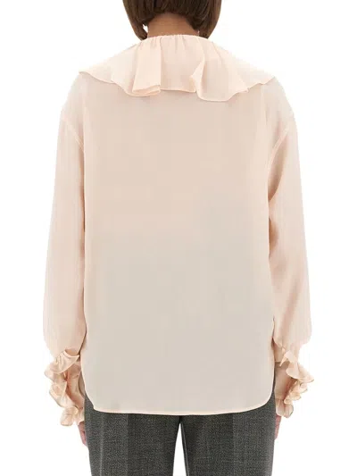 Alexander Mcqueen Silk Ruffle Shirt With Flattering Silhouette In Neutral