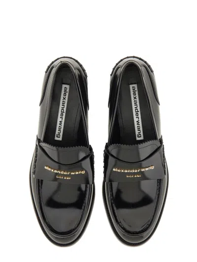 Alexander Wang Glossy Black Loafers With Decorative Strap And Elegant Silhouette In Black