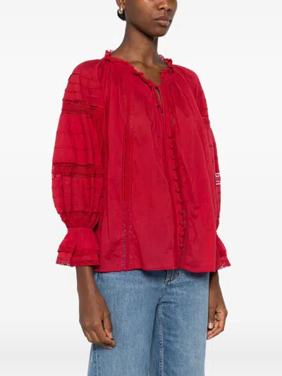Alice And Olivia Josephine Cotton Blouse In Red