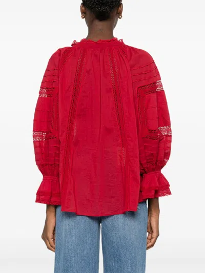Alice And Olivia Josephine Cotton Blouse In Red