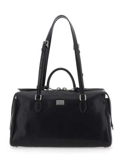 Dolce & Gabbana Calf Leather Shoulder Bag Vittoria Model In Black