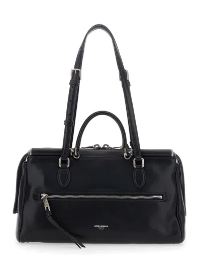 Dolce & Gabbana Calf Leather Shoulder Bag Vittoria Model In Black