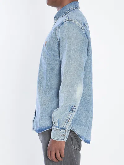 Ami Alexandre Mattiussi Classic Blue Denim Shirt With Structured Collar And Button-down Front In Blue