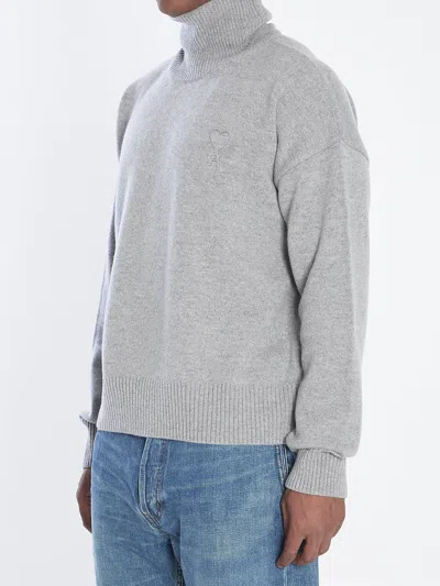 Ami Alexandre Mattiussi Ami Paris Melange Grey Wool Blend Oversize Sweater In Gray
