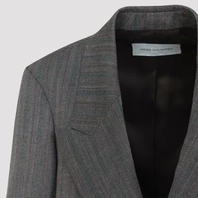 Dries Van Noten Longline Jacket With Notched Lapels And Pockets In Gray