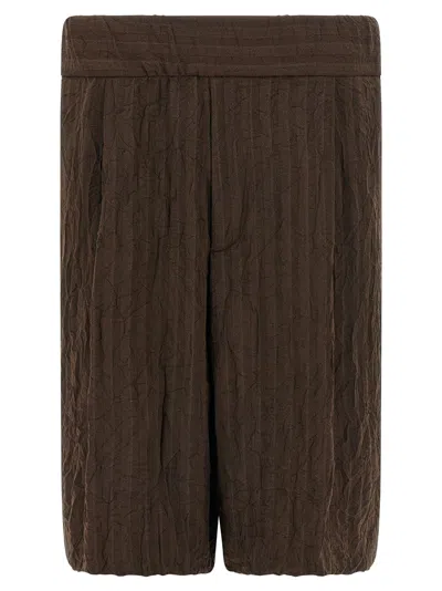 Dries Van Noten Knee Length Crinkled Texture Shorts In Brown