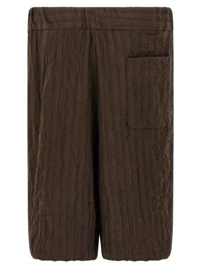Dries Van Noten Knee Length Crinkled Texture Shorts In Brown