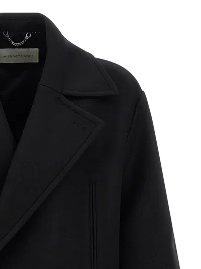 Dries Van Noten Racos 2216 M.w. Wool Double Breasted Coat In Black