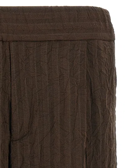 Dries Van Noten Knee Length Crinkled Texture Shorts In Brown