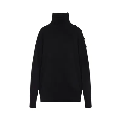 Dries Van Noten Ribbed Collar Cashmere Sweater With Side Button Detailing In Black