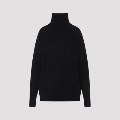 Dries Van Noten Ribbed Collar Cashmere Sweater With Side Button Detailing In Black