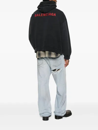Balenciaga Hoodie With Front Pocket And Ribbed Cuffs In Multi