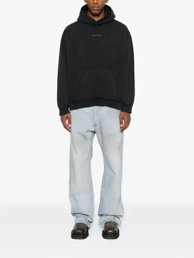 Balenciaga Hoodie With Front Pocket And Ribbed Cuffs In Multi
