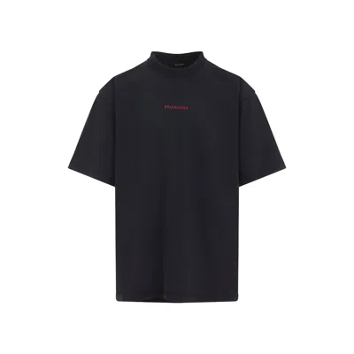 Balenciaga Black Crewneck T-shirt With Logo On The Front And On The Back In Cotton Man In Blue