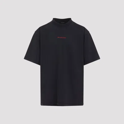 Balenciaga Black Crewneck T-shirt With Logo On The Front And On The Back In Cotton Man In Blue