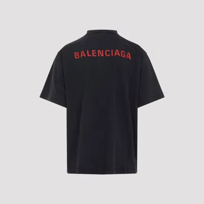 Balenciaga Black Crewneck T-shirt With Logo On The Front And On The Back In Cotton Man In Blue