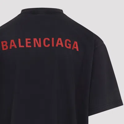 Balenciaga Black Crewneck T-shirt With Logo On The Front And On The Back In Cotton Man In Blue