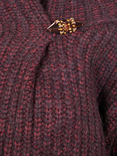 Dries Van Noten Womens Wine Teubina Embellished Ribbed Knitted Jumper In Burgundy