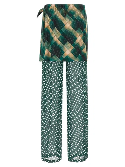 Dries Van Noten Layered Sheer Tie Waist Wrap Trousers In Multi