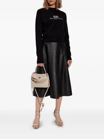 Balenciaga Logo Knitwear Sweater With Ribbed Accents In Black