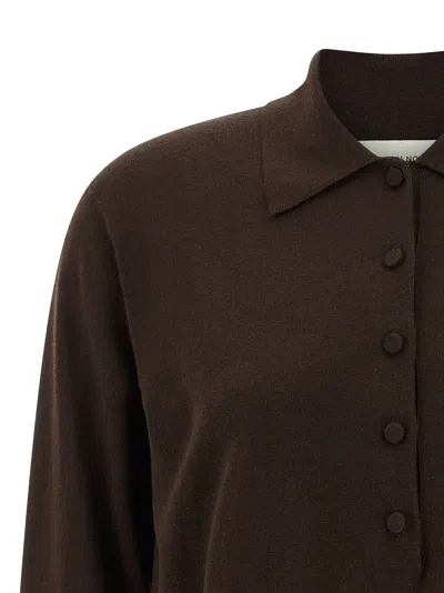 Dries Van Noten Long-sleeved Polo Sweater In Brown