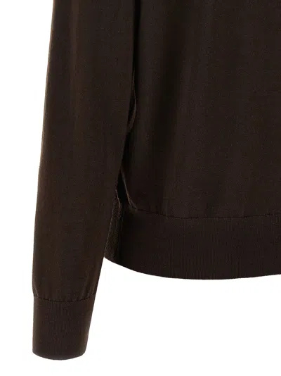 Dries Van Noten Long-sleeved Polo Sweater In Brown