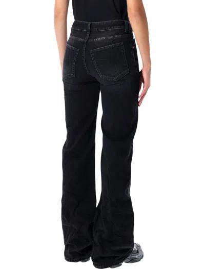 Balenciaga Crinkled Effect Wide Leg Jeans With Washed And Worn-out Details In Black