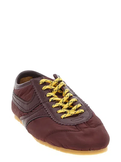 Dries Van Noten Low-top Nylon Running Sneakers With Leather Inserts In Brown