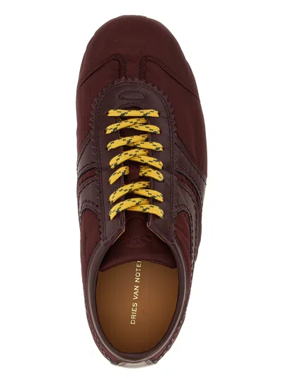 Dries Van Noten Low-top Nylon Running Sneakers With Leather Inserts In Brown