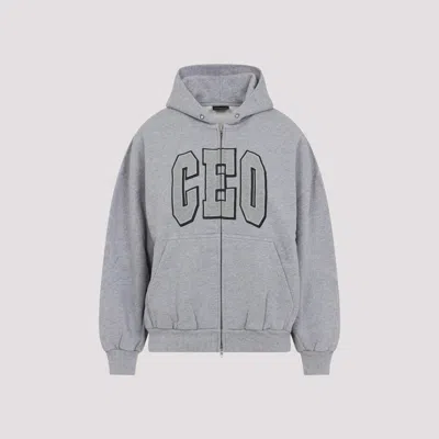 Balenciaga Zip Front Hoodie With Contrast Logo And Ribbed Details In Gray