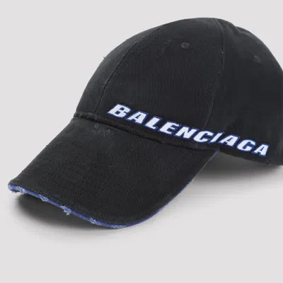 Balenciaga Tilted Typo Cap In Cotton Drill Accessories In Blue