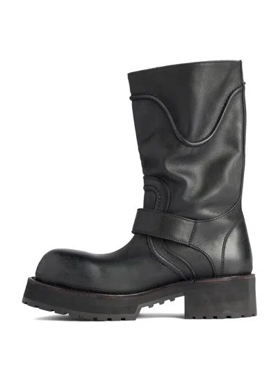 Balenciaga Venom Boots In Worn-out Effect Leather Shoes In Black