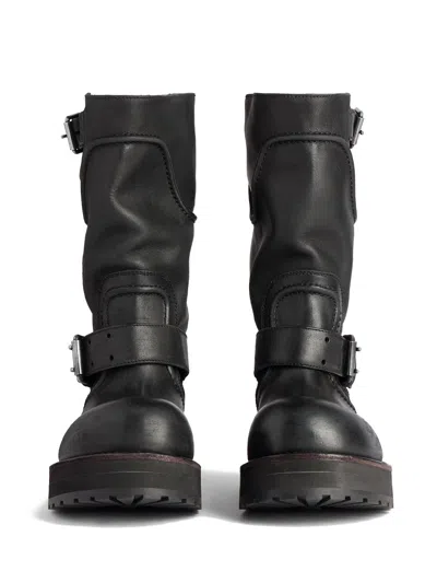 Balenciaga Venom Boots In Worn-out Effect Leather Shoes In Black