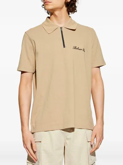 Balmain Beige Short-sleeved Embroidery Polo In Nude