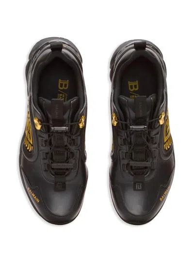 Balmain Cosmic Dust Glazed Leather Trainers In Black