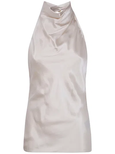 Balmain Halterneck Crepe Satin Top Clothing In Neutral