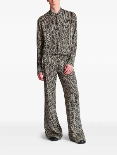 Balmain Geometric Pattern Long Sleeves Shirt In Brown