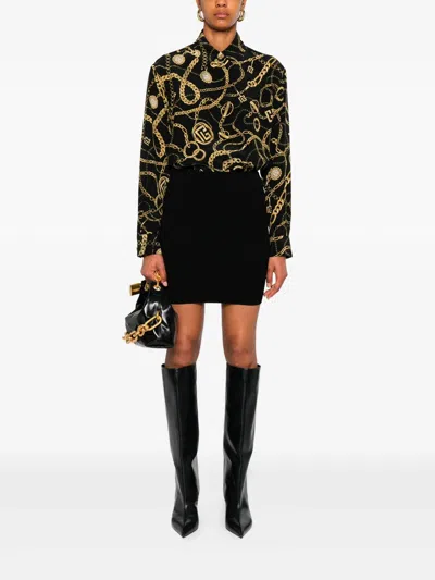 Balmain Monogram Knit Mini Pencil Skirt In Black