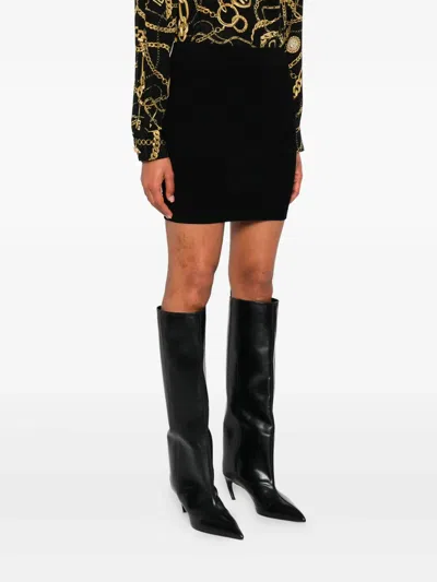 Balmain Monogram Knit Mini Pencil Skirt In Black