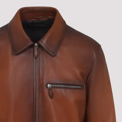 Berluti Patina 1 Jour Leather Jacket In Brown