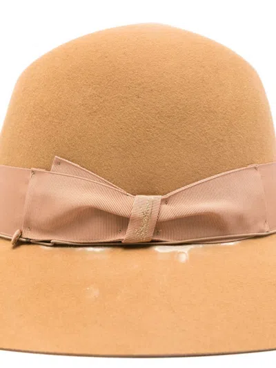 Borsalino Wide Brim Wool Hat With Bow Detail In Brown