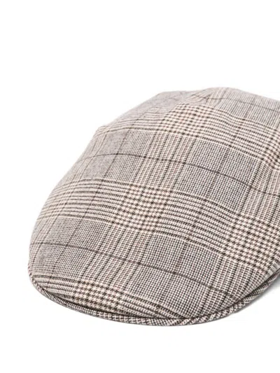 Borsalino Checked Wool Blend Cap With Curved Brim