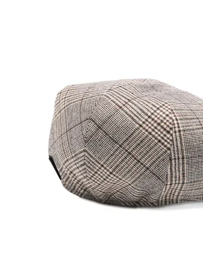 Borsalino Checked Wool Blend Cap With Curved Brim