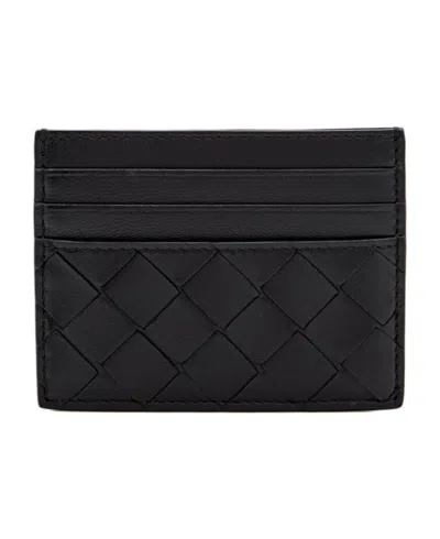 Bottega Veneta Womens Intrecciato Leather Card Holder Black-gold