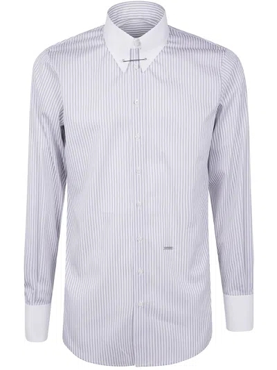 Dsquared2 Cotton Shirt With Striped Pattern And Button-down Collar In White